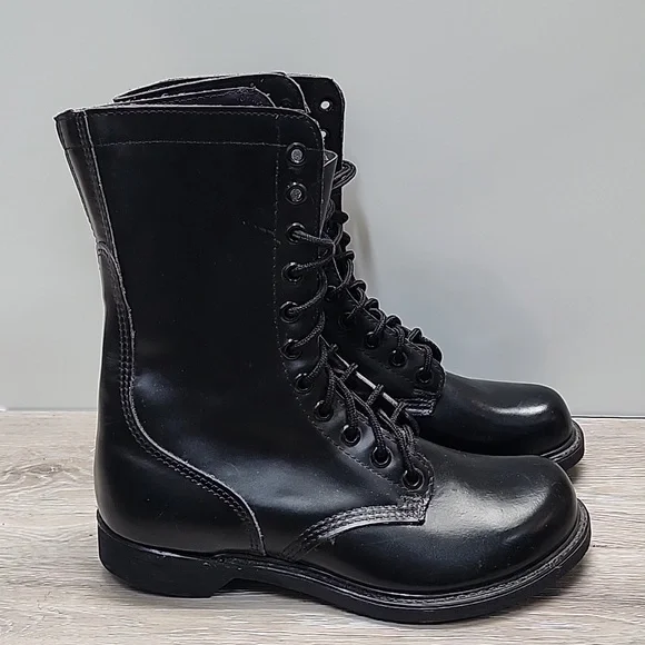NEW VNTG Leather Military Maxitred Jump Tall Combat Lace-Up Boots Blk Sz 10 - Picture 2 of 16